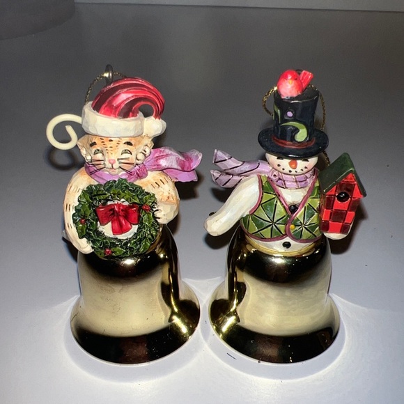 A Lot Of 2 2009/2010Jim Shore Snowman Christmas Hanging Gold Bell Ornament RARE - Picture 2 of 15